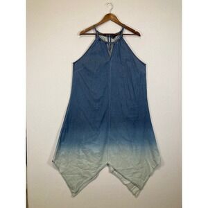 INC International Concepts Denim Dress Women XXL Blue Ombre Halter Sharkbite Hem